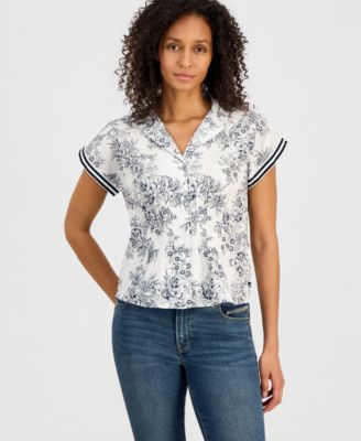 Women's Cotton Toile Button-Front Blouse