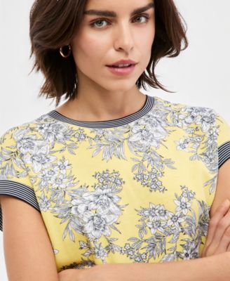 Women's Toile Contrast-Trim Short-Sleeve Top