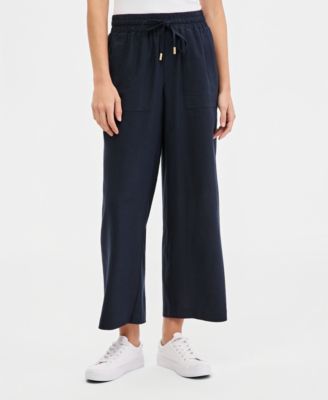 Women's Linen-Blend Drawstring-Waist Pull-On Pants