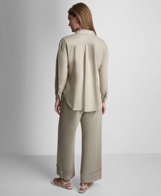 Petite Linen-Blend Long-Sleeve Button-Front Shirt