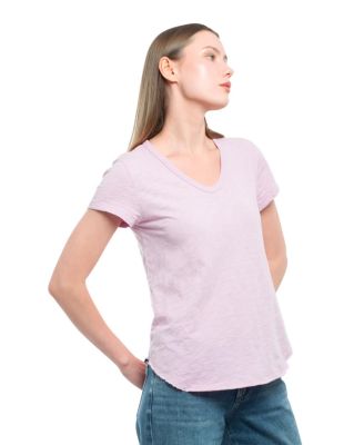 Women's Short Sleeve Shrunken V-Neck Shirttail Tee