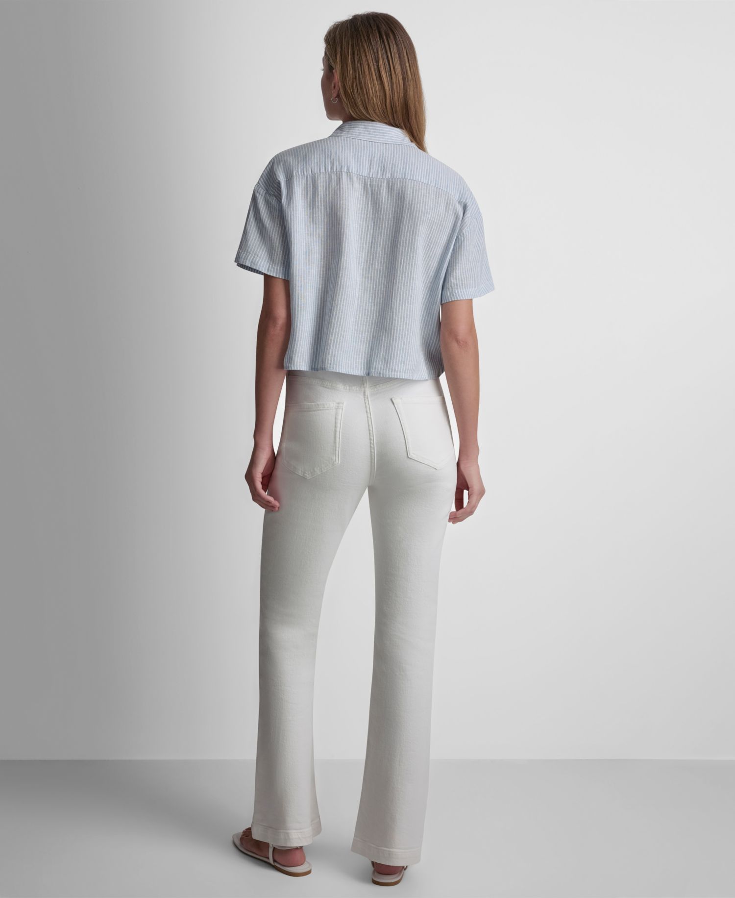 Petite Oversized Linen-Blend Cropped Short Sleeve Shirt