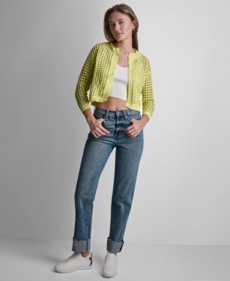 Petite Open-Stitch Drop-Shoulder Cardigan Sweater