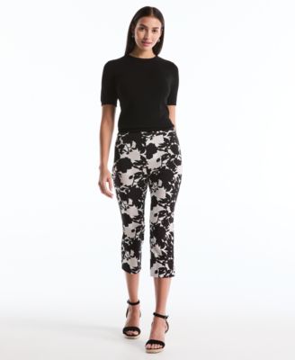 Petite Floral Print Capri Pants with Riveted Vent