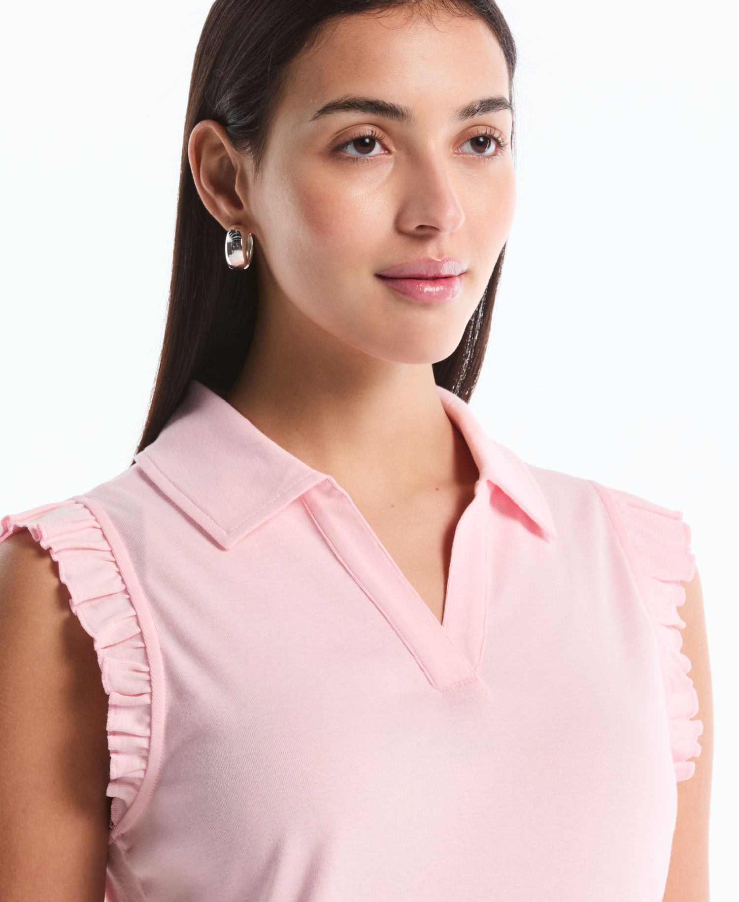Petite Ruffle Sleeveless Polo Shirt