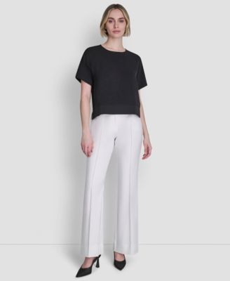 Women's Textured Woven Short-Sleeve Crew Neck Top