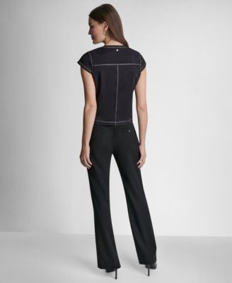 Women's City Ponte Knit Cap-Sleeve Crew Neck Top