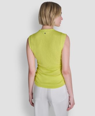 Women's Printed Tissue Knit Sleeveless Crew Neck Top