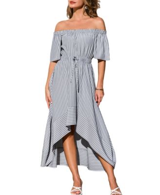 Women's Off-the-Shoulder Tie-Front Asymmetric Midi Dress