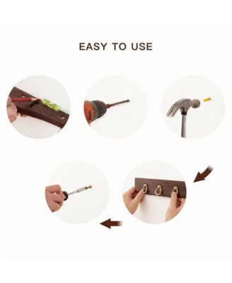 North American Walnut Decorative Wall Coat Rack with 8 Brass Hooks