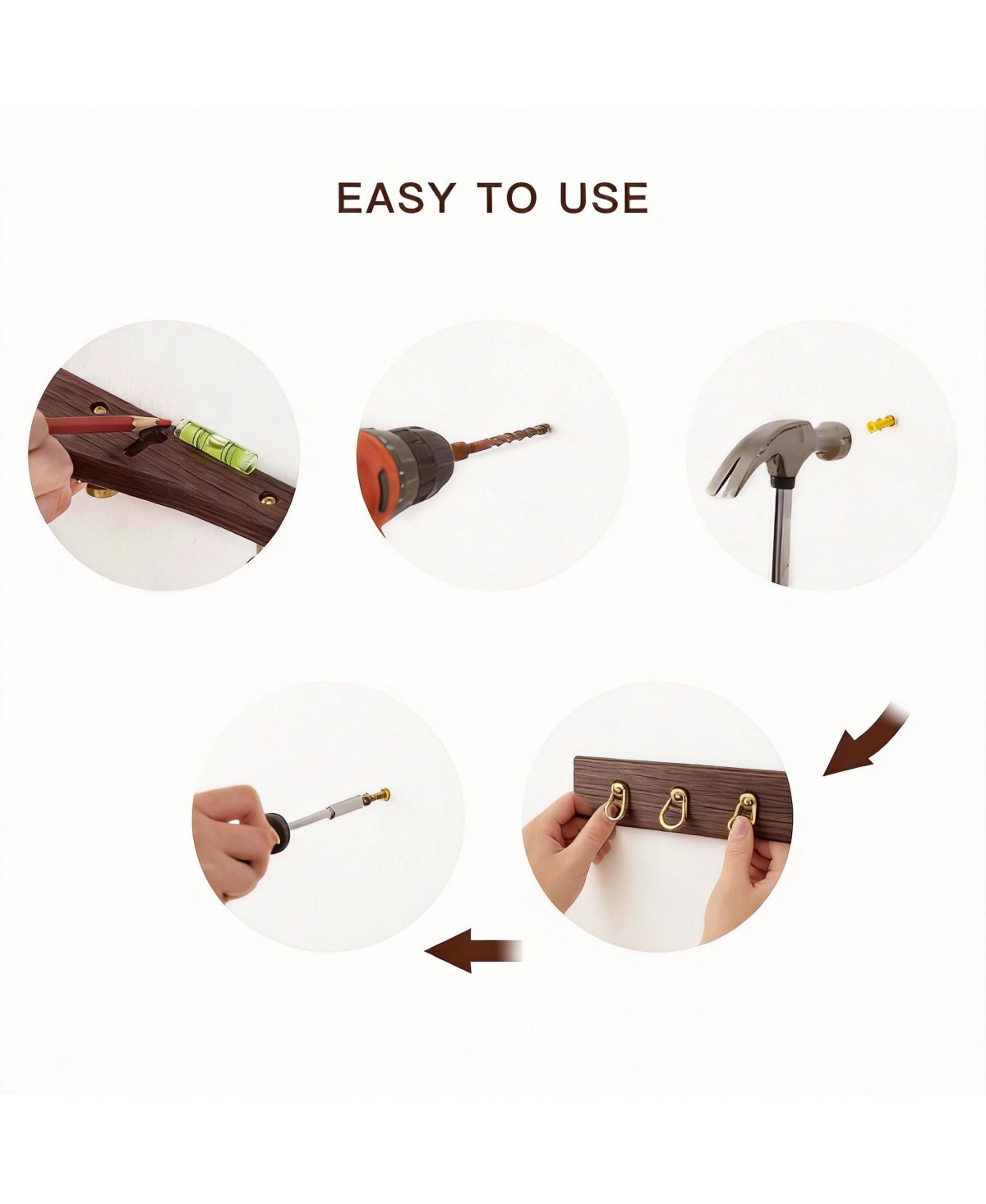 Yigii North American Walnut Decorative Wall Coat Rack with 8 Brass Hooks