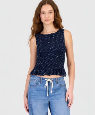 Juniors' Smocked Sleeveless Top
