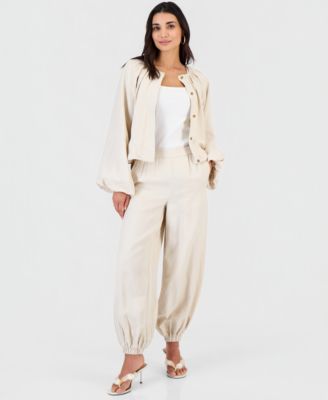 Petite Linen-Blend Pull-On Drawstring Pants