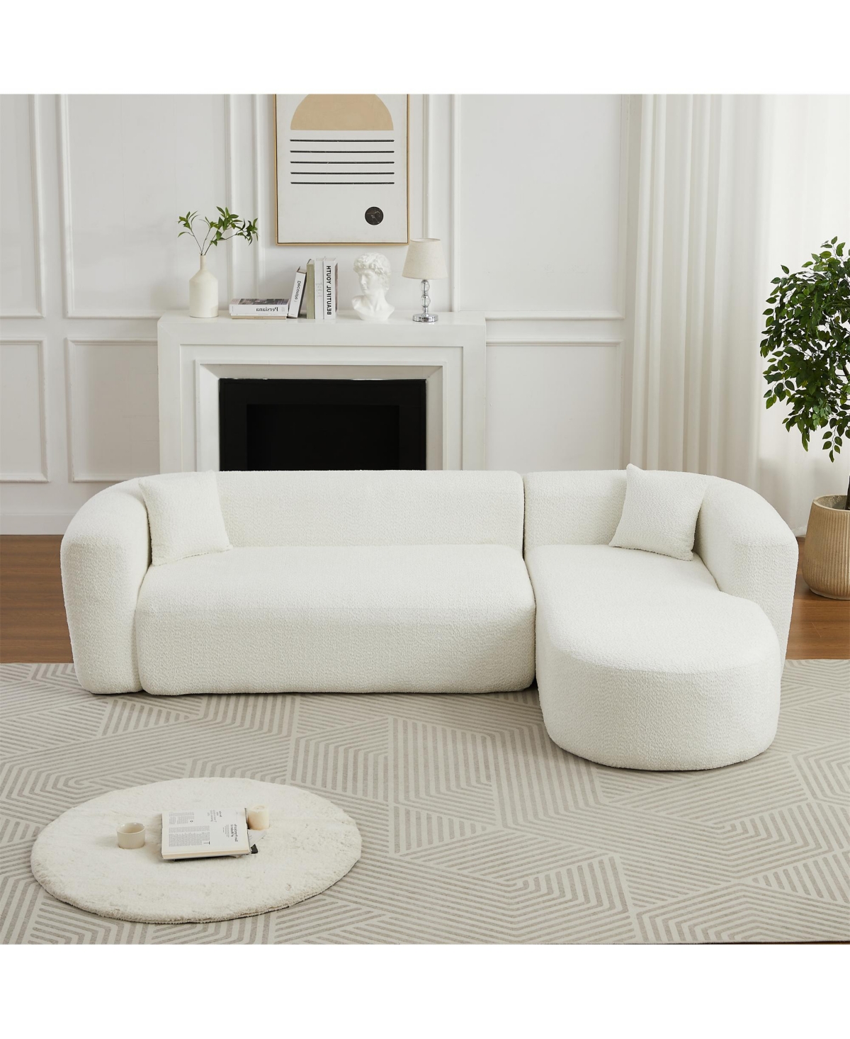 Clihome 109.4" L-Shaped Modular Sectional Sofa Right Chaise Chenille Fabric Cloud with 2 Pillows