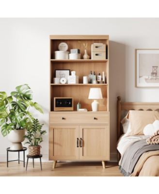 Tall Freestanding Wooden Bookcase with Storage Cabinet, Doors & Drawers – 72.4" Display Bookshelf for Living Room, Bedroom, Home Office