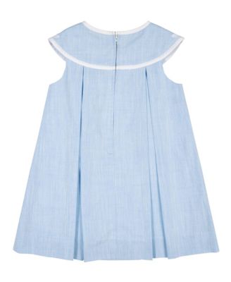 Little Girls Linen Look Dress With Vintage Flower