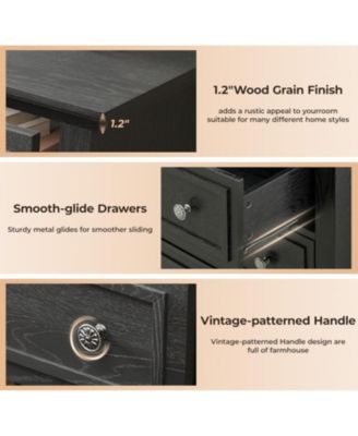 Black 48" Tall 5-Drawer Wooden Dresser, Deep Storage Chest for Bedroom