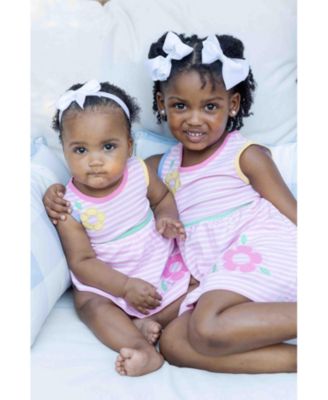 Little Girls Stripe Knit Dress With Flowers