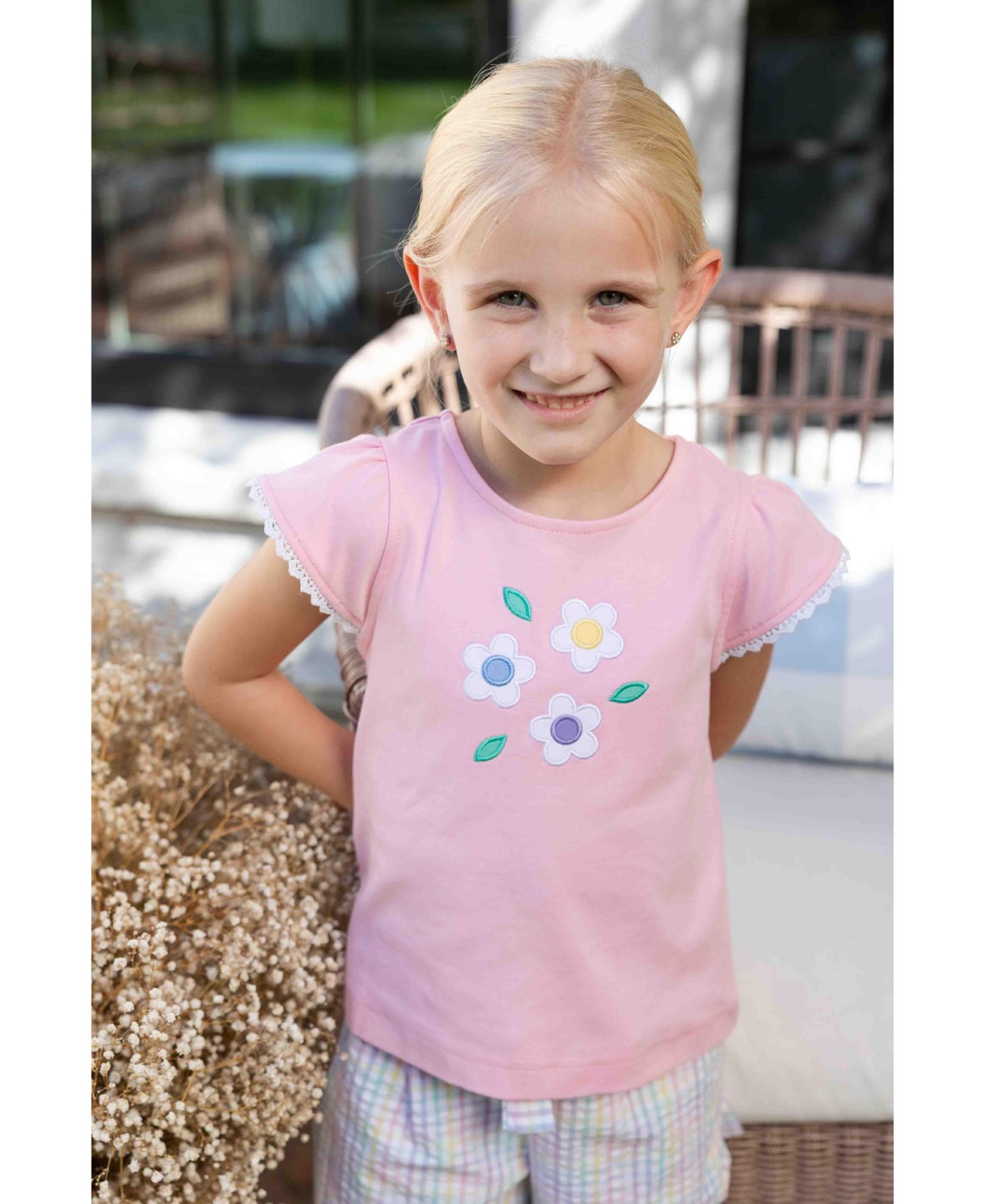 Little Girls Knit Top With Flowers