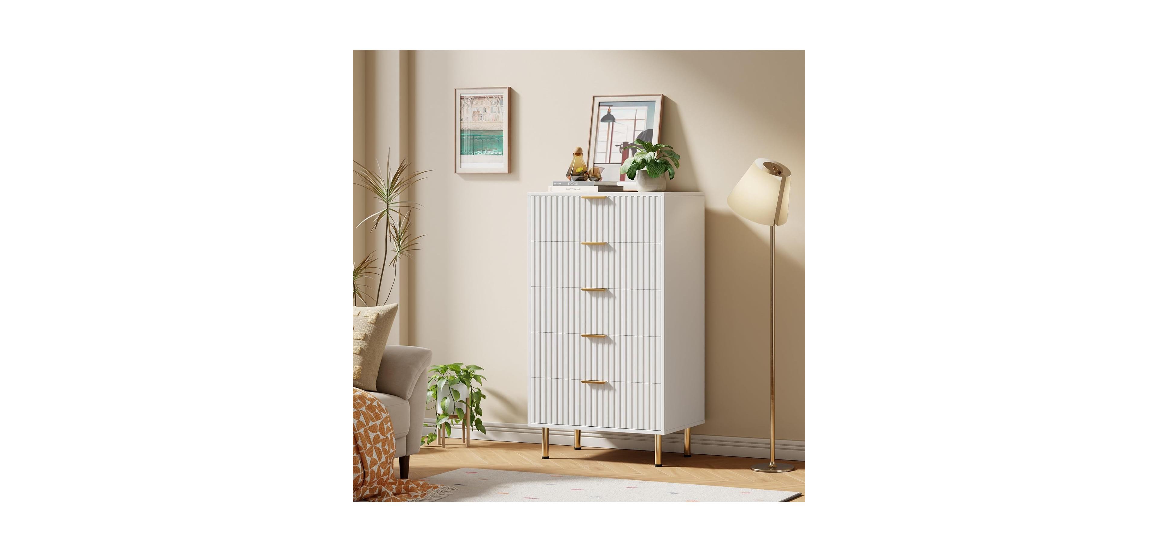 Gaomon Tall Modern 5 Drawer Fluted Dresser with Deep Storage Drawers & Wide Top Chest