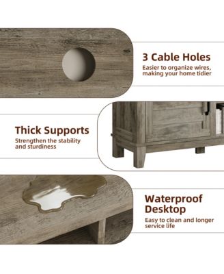 63" MDF Rustic Farmhouse TV Stand for 70" TVs, Height-Adjustable Shelves Media Console