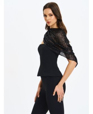 Women's Quinette Peplum Top with Beaded Asymmetrical Cape