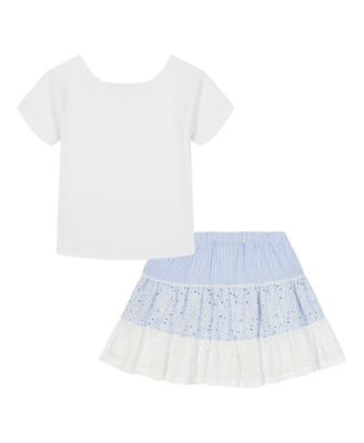 Girls' 4-6X Ribbed T-Shirt & Seersucker Eyelet Skort, 2-Piece Set