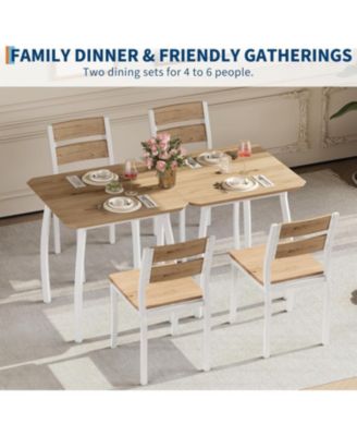 Modern 3 Piece Dining Table Set for 2 – Metal Frame, Wood Grain Tabletop, Wooden Cushion Chairs