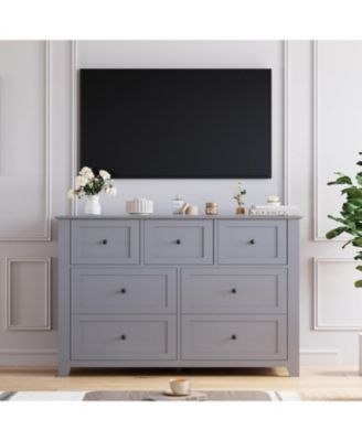 7 Drawer Dresser for Bedroom Deep Drawers, Metal Knobs 54" Wide Modern Wooden Chest