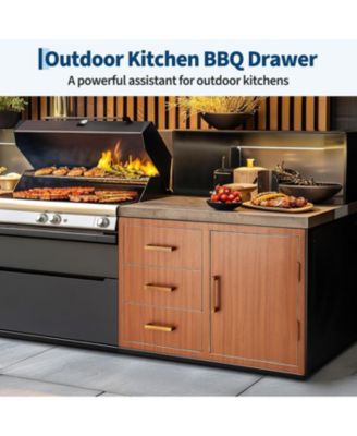 PeakPursuit Stainless Steel Outdoor Kitchen Door Drawer Combo - Triple Drawers & Access Door, Propane Storage & Adjustable Garbage Ring