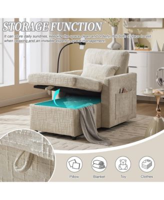 Multifunctional Chenille Sofa with Storage & Cell Phone Bracket, Single Sleeper Chair, Chaise Lounge Chair