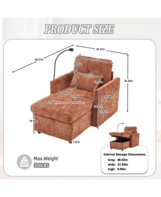 Multifunctional Chenille Sofa with Storage & Cell Phone Bracket, Single Sleeper Chair, Chaise Lounge Chair