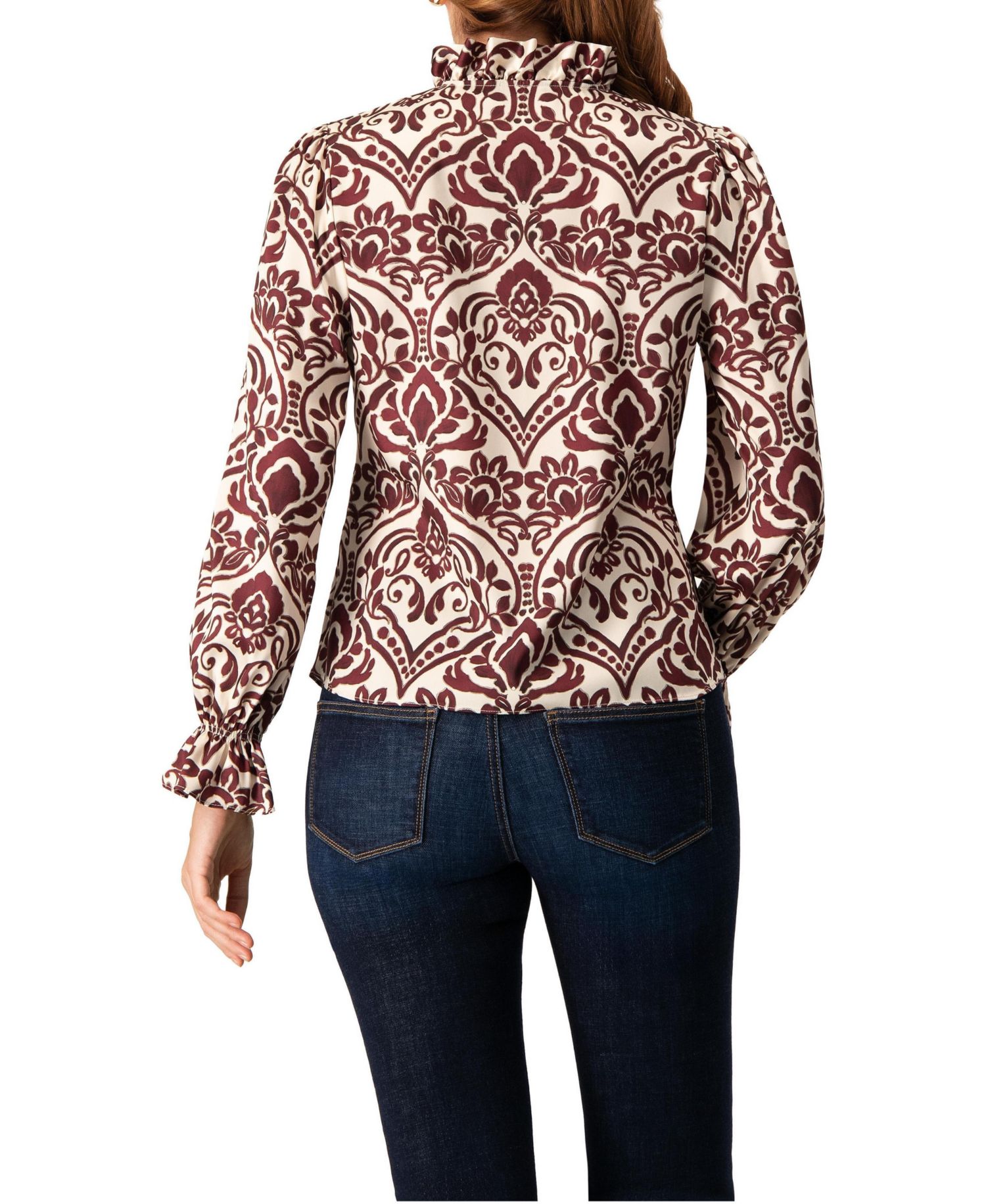 Women's Ruffled V-Neck Abstract Blouse Top