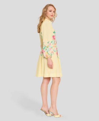 Women's Border Print Button-Front Collared Dress