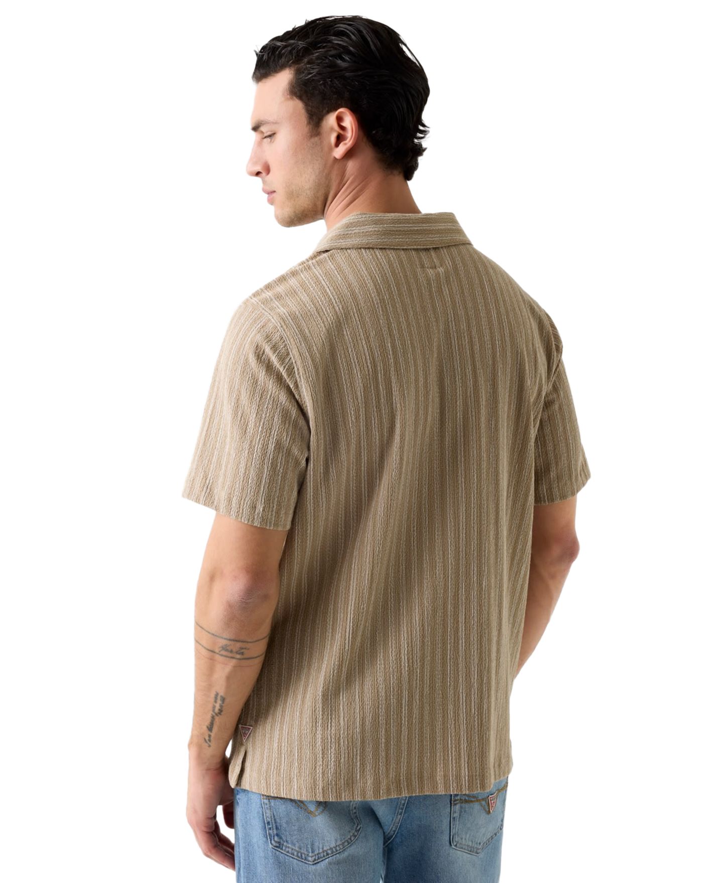 Мужская рубашка GUESS Resort Blend Textured Woven Short-Sleeve, цвет: Бежевый — фото 6