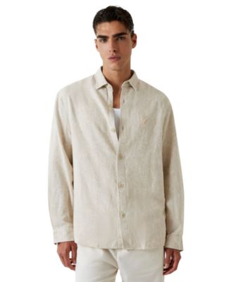 Men's Jacquard Floral Long-Sleeve Woven Shirt