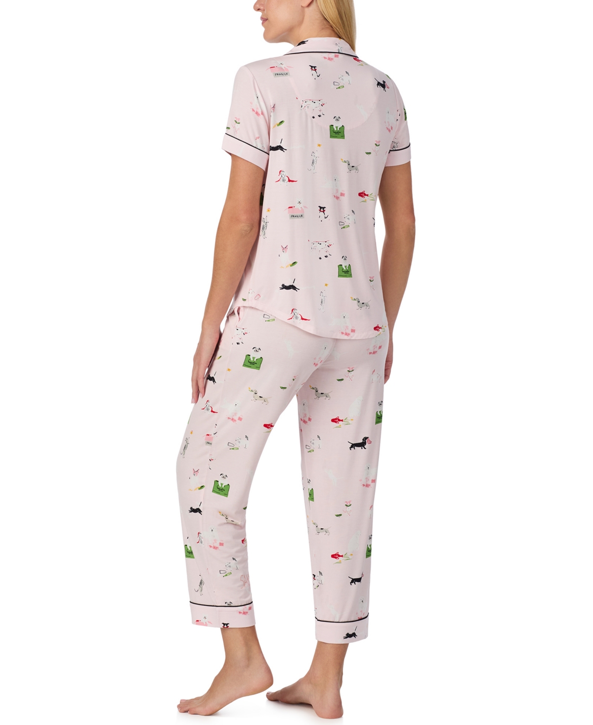 Kate Spade New York Sleepwear Short Sleeve Modal Jersey Notch Collar Cropped Pj Set