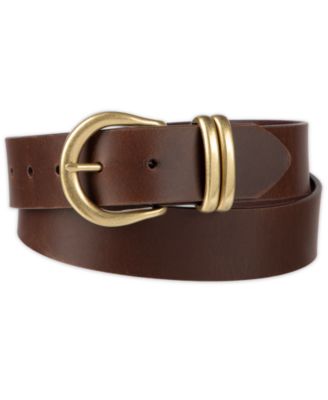 Women's Double Metal Loop Leather Belt
