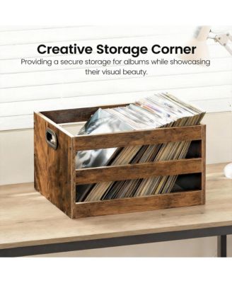 Vinyl Record Storage Crate - 40 Record Capacity, Rustic Brown, Multifunctional