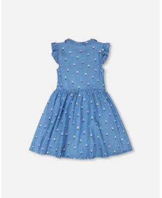 Big Girls Sleeveless Button Down Dress Flower Print