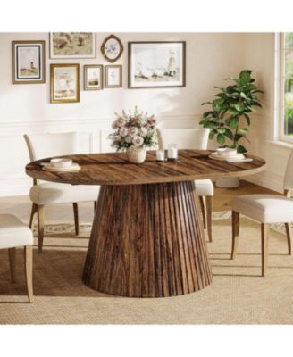 59" Oval Wooden Dining Table with Heavy Pedestal