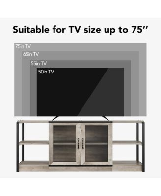 Farmhouse TV Stand for 65+ Inch TVs, Media Stand with Mesh Door & Storage Shelves