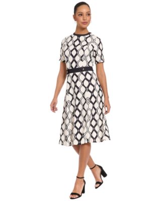 Women's Geometric Print Belted Dress