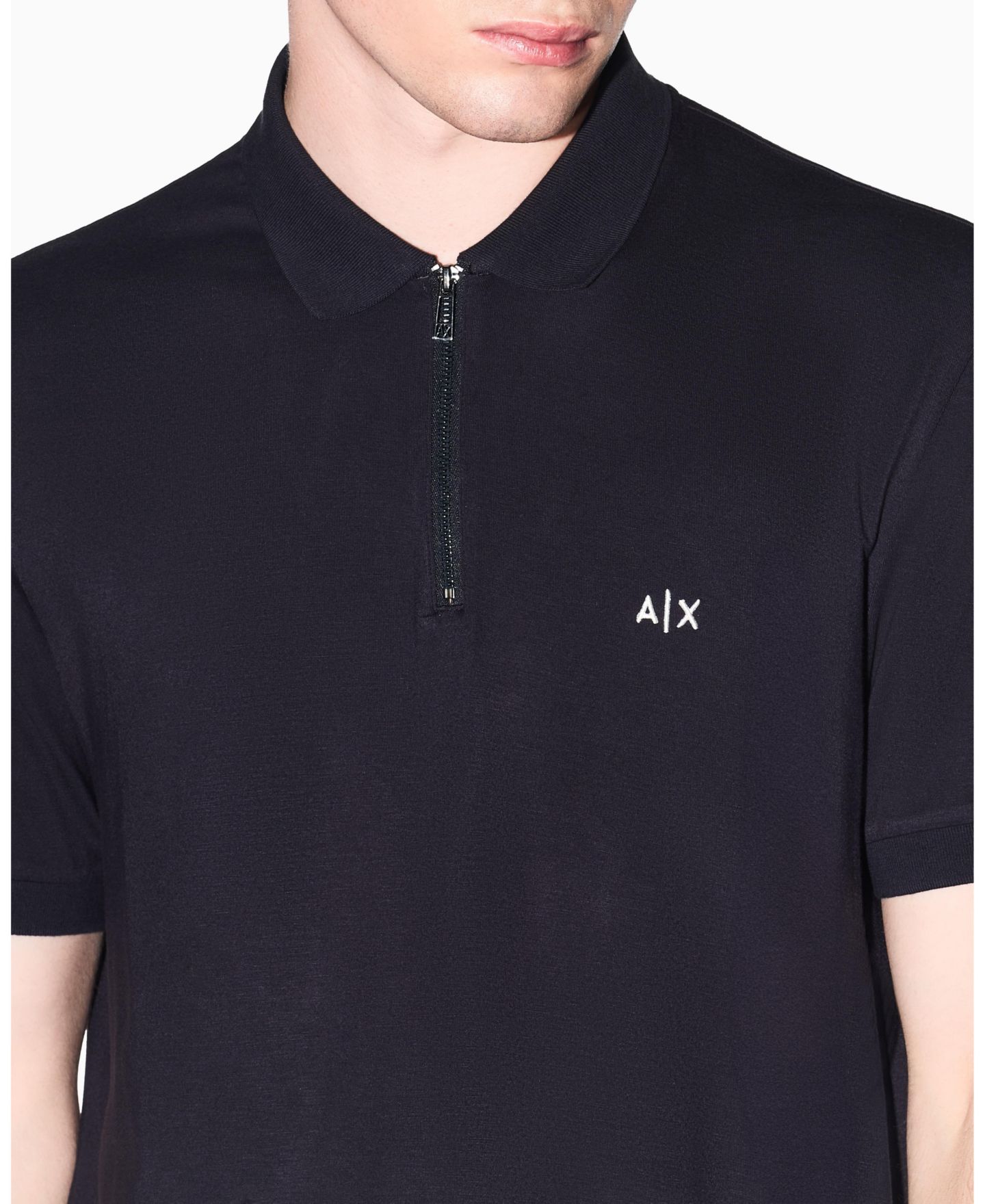 Мужское поло A|X Armani Exchange Short Sleeve Zipper Polo Shirt, цвет: Глубокий тёмно-синий — фото 2