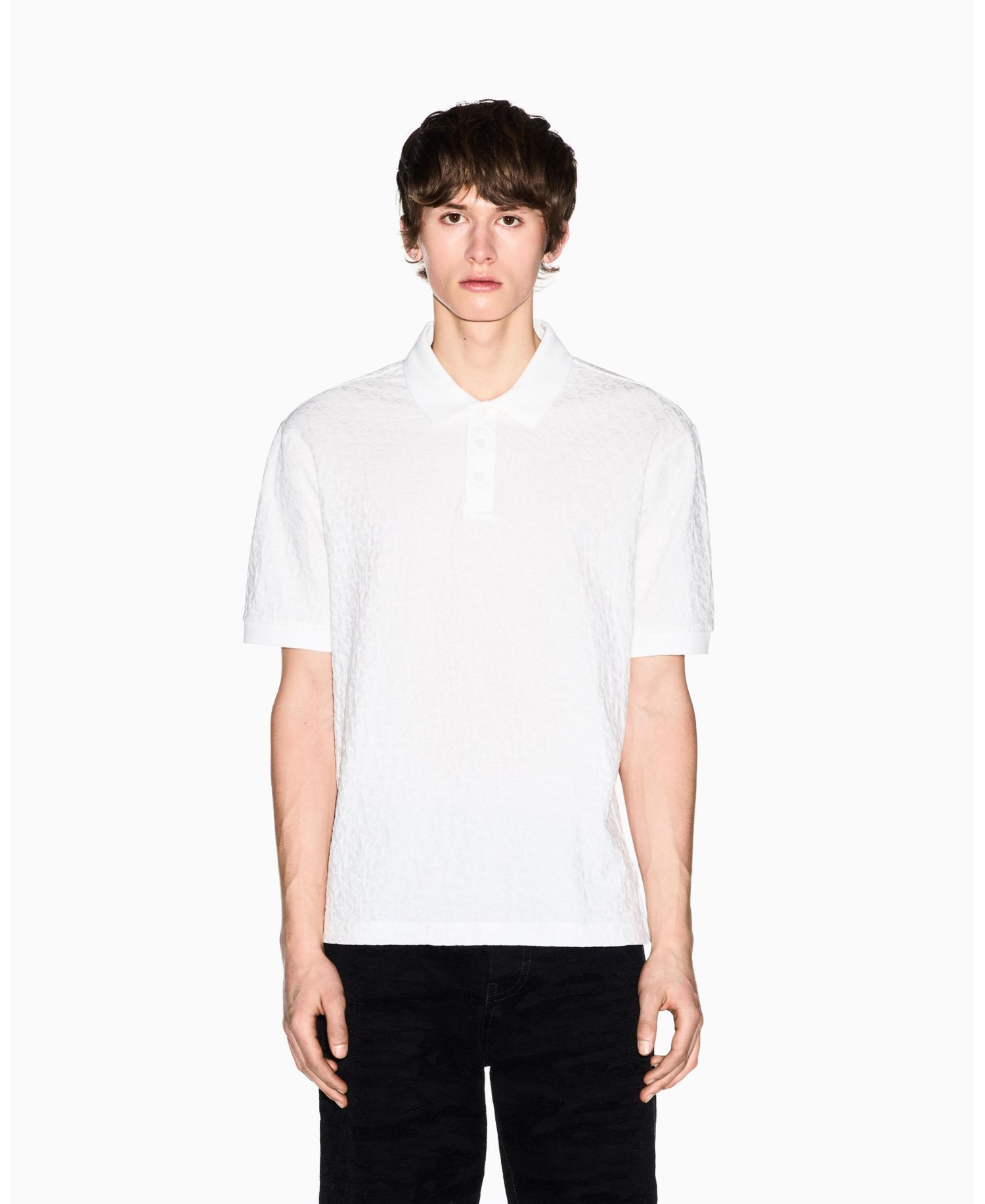 Men's Short Sleeve Mercerized Cotton All Over Logo Print Polo Shirt