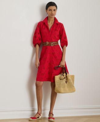 Petite Eyelet Voile Balloon-Sleeve Shirtdress