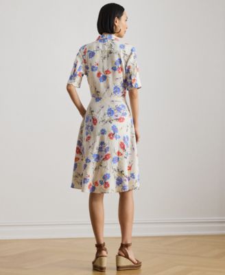 Petite Floral Tie-Front Collared Shirt Dress
