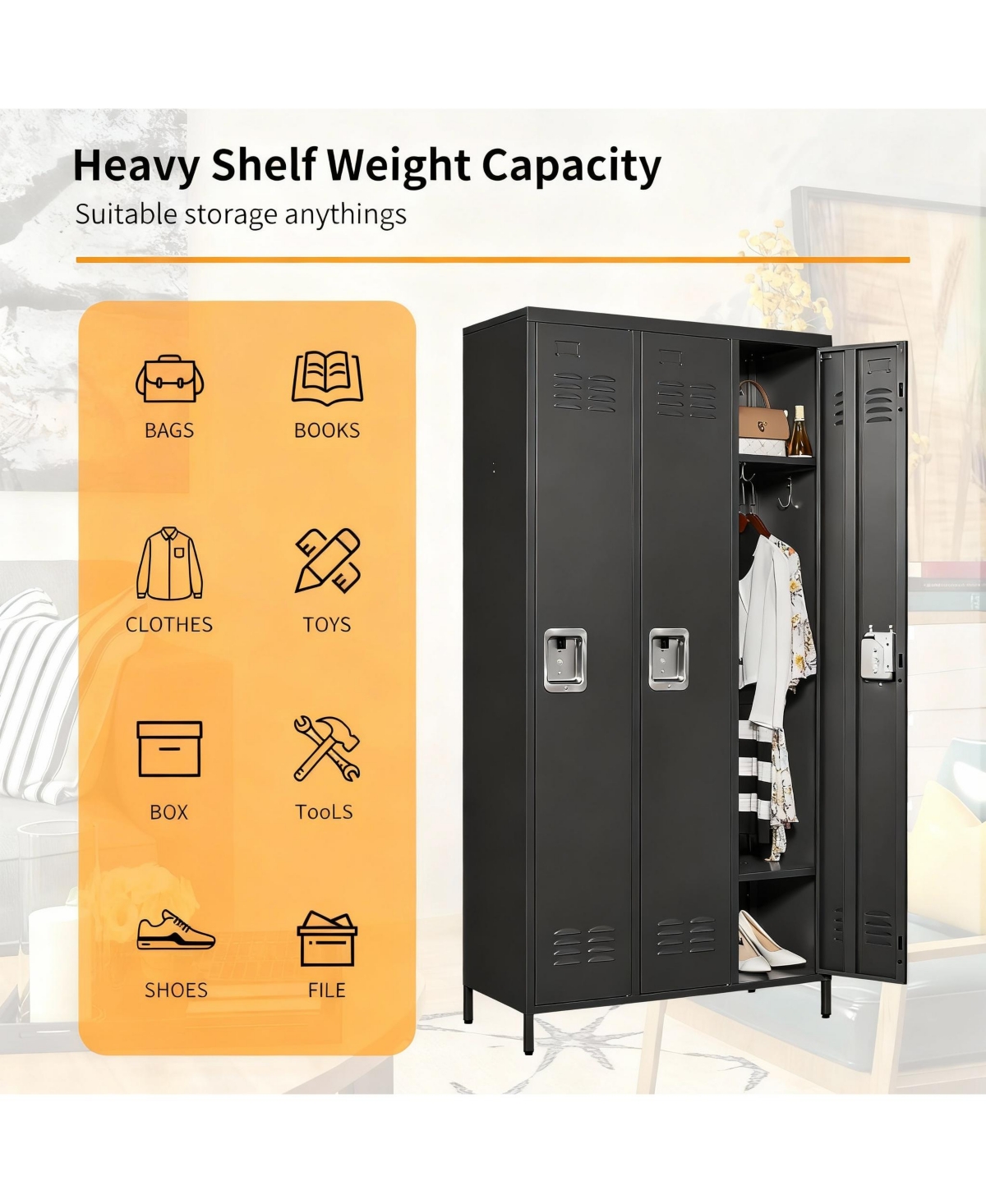 Yigii 3-Door Steel Employee Locker with Spacious Storage for Various Uses