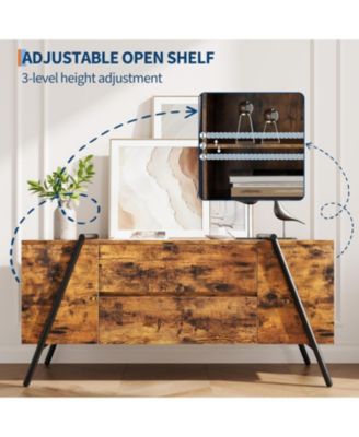 47" Modern Farmhouse TV Stand, 2 Drawers Adjustable Shelves U-Shaped Metal Legs Entertainment Center