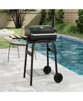 Barrel Charcoal Grill with Foldable Side Table and Thermostat